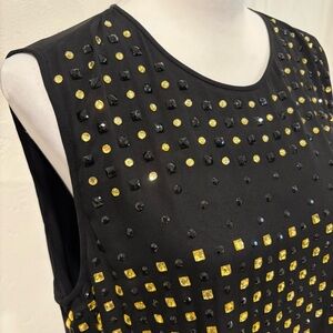 Diane Von Furstenberg Black Sleeveless Rhinestone Bead Embellished Silk Top. Lg